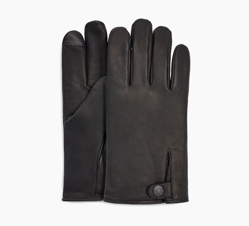 Ugg Glove Mens - Ugg Tabbed Splice Vent Leather Black - 527SQDUFR